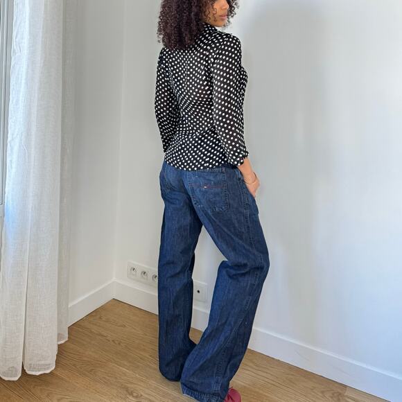 Vintage Italian Semi-Sheer Polka Dot Blouse with Button-Up (S) - Picture 3 of 8